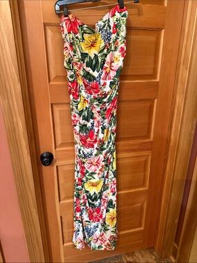 Floral Maxi Dress in White with Red & Yellow Blooms